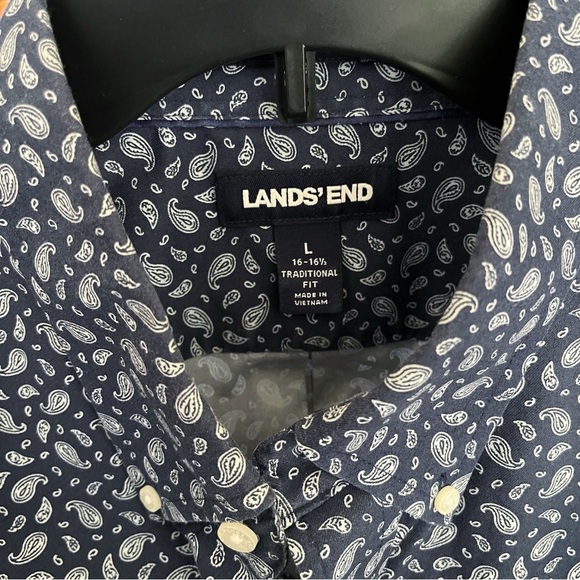Lands' End Traditional Fit Shirt Men's Size L Blue Paisley Cotton Short Sleeve - Picture 6 of 6